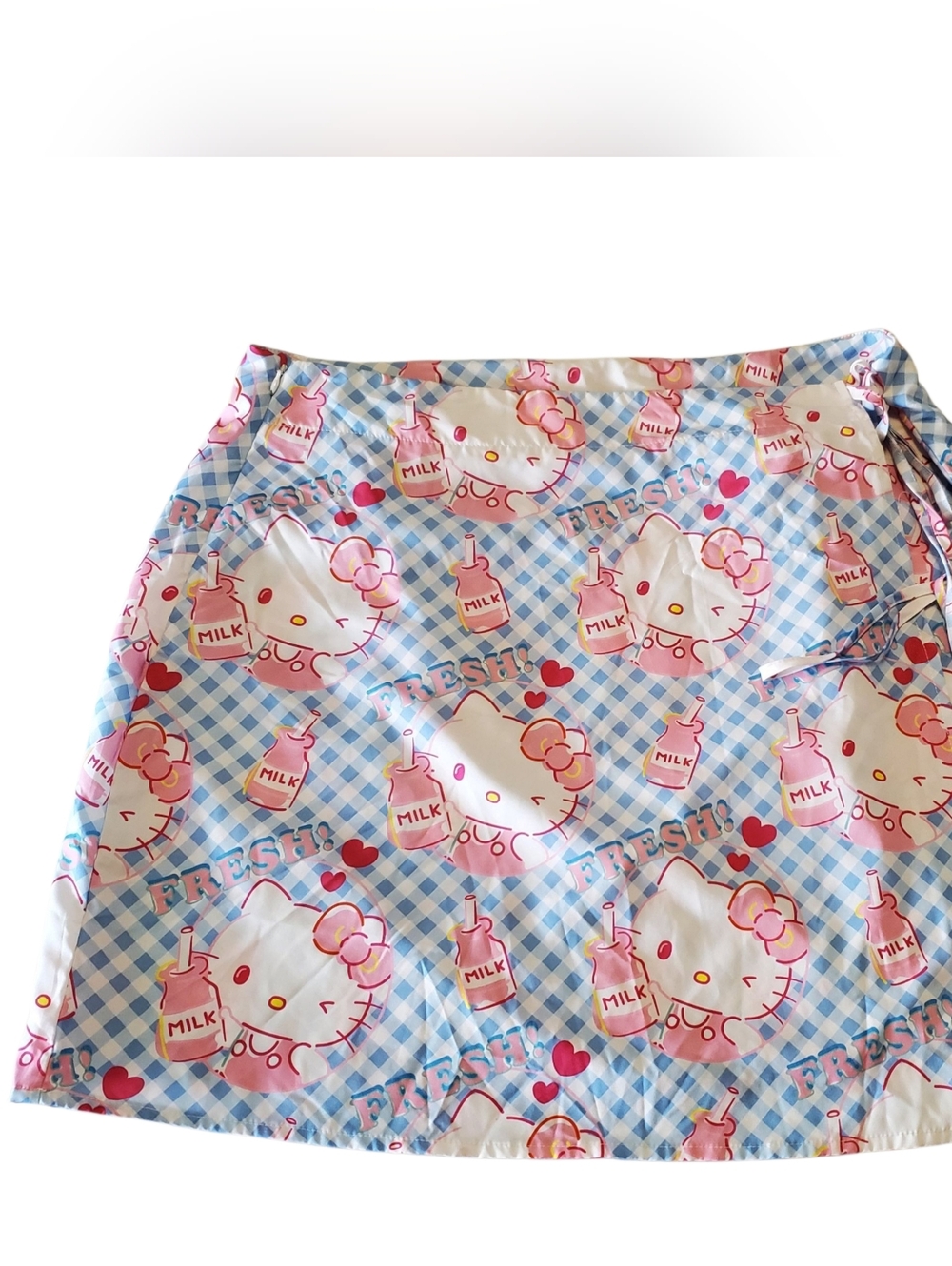 Hello Kitty Blue Gingham Print Skirt with Pink Accents